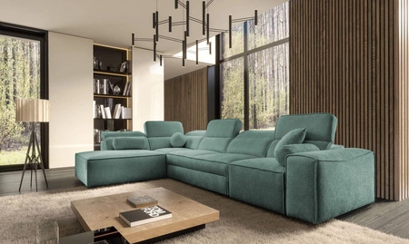 Ecksofa mit Schlaffunktion Viano XI patina links trendiges und stilvolles Ecksofa mit verstellbaren Kopfstützen Zierkissen