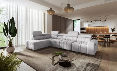 Ecksofa mit Schlaffunktion Castel XI grau Esche linke Ecke bequemes Sofa mit Stauraum für Bettzeug strapazierfähiger Stoff 