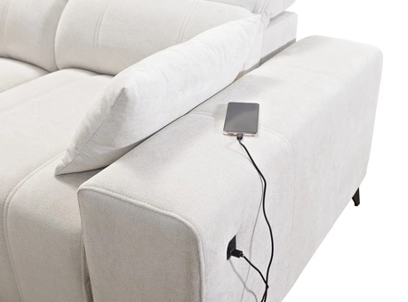 Ecksofa mit Schlaffunktion Penejos dunkelbeige links elegantes Ecksofa mit Bettzeugablage verstellbare Kopfstützen