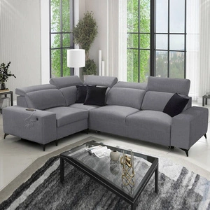 Ecksofa mit Schlaffunktion Kelly Sleek II grau links elegantes Ecksofa für das Wohnzimmer aus strapazierfähigem Webstoff