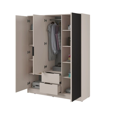 Spiegelschrank Aspen 155 cm Beige / schwarze Lamellen modernes Möbeldesign Schranktür mit Lamellen verziert