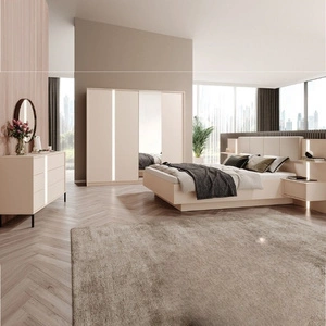 Schlafzimmer Möbel Set Beloit beige moderne Form original vertikale LED Hintergrundbeleuchtung Schlafzimmer Möbel Set