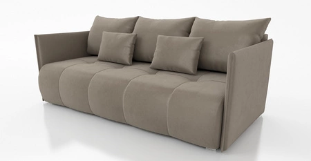 Sofa mit Schlaffunktion Selva dunkelbeige Funktionssofa für das Wohnzimmer mit Bettzeugbehälter aus Stoff mit Plüschoberfläche