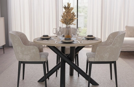 Runder Tisch Lyon 110 cm Eiche lindberg / schwarz Designer-Esstisch auf Metallspinnenbeinen höhenverstellbar