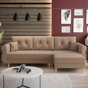 Ecksofa mit Schlaffunktion Wilkins hellbraun rechte Seite stilvolles und modernes Design, das zu jeder Einrichtung passt