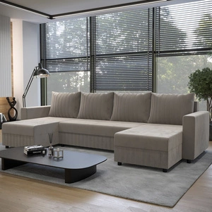 Ecksofa mit Schlaffunktion Pasco U beige klassisches Design geschmackvoller Körper mit garantierter Funktionalität und Komfort weicher Stoff