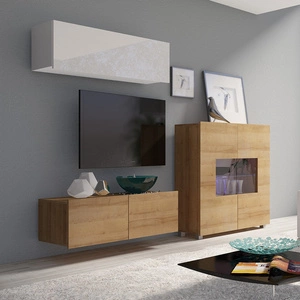 Möbel Apulia IX weiß glänzend / goldene Eiche ein außergewöhnlich stilvolles Wandelement einfache Elemente, die in jedes Interieur passen