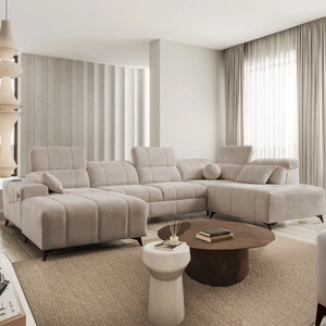 Ecksofa mit Schlaffunktion Penejos VI dunkelbeige linke Ecke Schlafsofa mit zwei Bettkästen strapazierfähiger Stoff