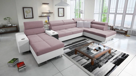 Ecksofa mit Schlaffunktion Dafni V lavendelrosa/weiß links geflochten bequemes und praktisches Ecksofa mit verstellbaren Kopfstützen