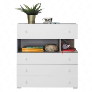 Schubladenkommode Epsilon 85 cm Beton / weiß / Eiche ideal für das Jugendzimmer funktionell und geräumig