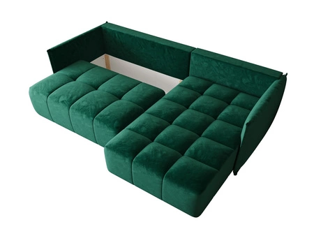 Schlafsofa Oroso Flasche grün rechts weicher Samtstoff mit hydrophober Beschichtung Bettzeug Container