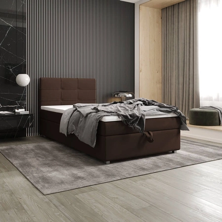 Boxspringbett Fresno 120x200 braun im modernen skandinavischen Stil mit gepolstertem Kopfteil Bett mit Staukasten