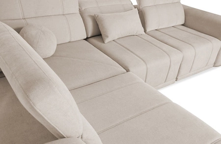 Ecksofa mit Schlaffunktion Cetara III creme rechts Ergonomisches Ecksofa mit verschiebbarer Rückenlehne und verstellbaren Kopfstützen