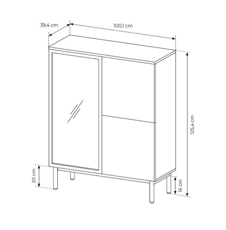 Niedriger Schrank Clovis 100 cm schwarz / Eiche evoke perfekter Schrank für Wohnzimmer oder Esszimmer Möbel Interieur mit dekorativen Flossen verziert