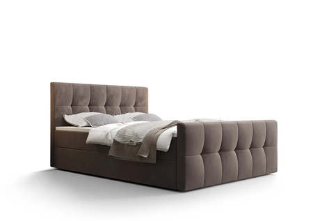 Boxspringbett Manhattan 140x200 hellbraunes Bett im modernen skandinavischen Stil mit gepolstertem Kopf- und Fußteil