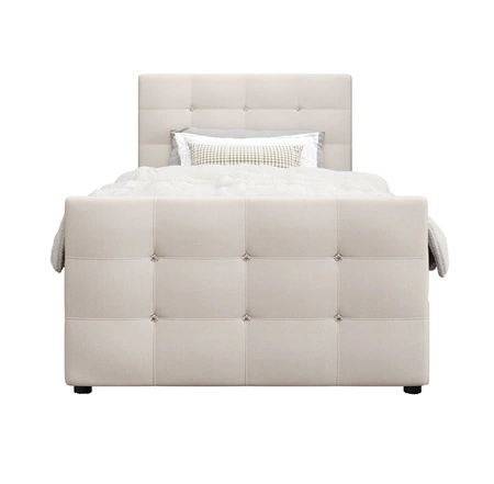 Boxspringbett Kansas 90x200 beige Bett im modernen skandinavischen Stil mit gepolstertem Kopf- und Fußteil