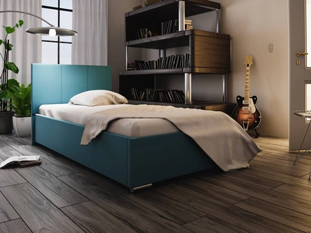 Lugo Polsterbett 90x200 blau mit Kopfteil im modernen Stil ideal für ein Jugendzimmer oder kleines Schlafzimmer