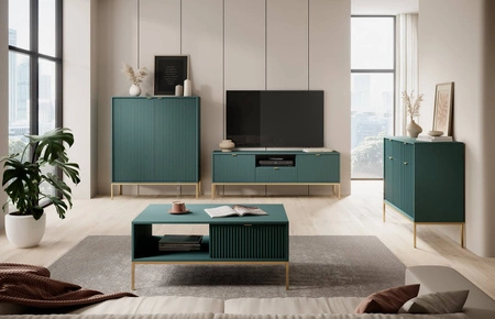 Kommode Lovro 104 cm pastellgrüne in modernem Design mit Goldverzierung wird Liebhaber ausdrucksstarker Innenräume begeistern