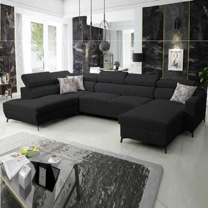 Ecksofa mit Schlaffunktion Savona VI schwarz rechts elegantes und bequemes Ecksofa für Wohnzimmer mit zwei Bettkästen