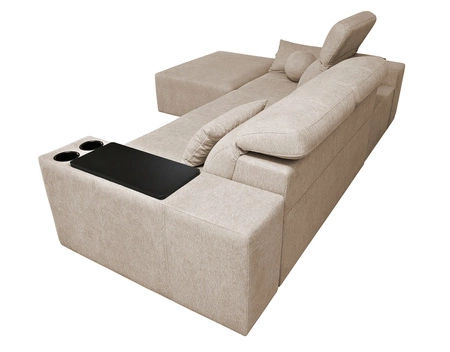 Ecksofa mit Schlaffunktion Tesalia mint links modernes Design komfortable Schiebelehne Schublade in der Seite des Möbels