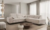 Ecksofa mit Schlaffunktion Penejos IX beige rechte Seite stilvolles Ecksofa mit Bettzeugcontainern komfortable verstellbare Kopfstützen