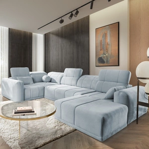 Ecksofa mit Schlaffunktion Cetara IV blau rechte Ecke stilvolles Design mit verschiebbaren Rückenlehnen zwei Bettzeugkästen