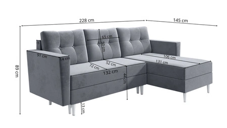 Ecksofa mit Schlaffunktion Telsze blau universal elegantes Ecksofa in skandinavischer Form großes Bettzeugfach