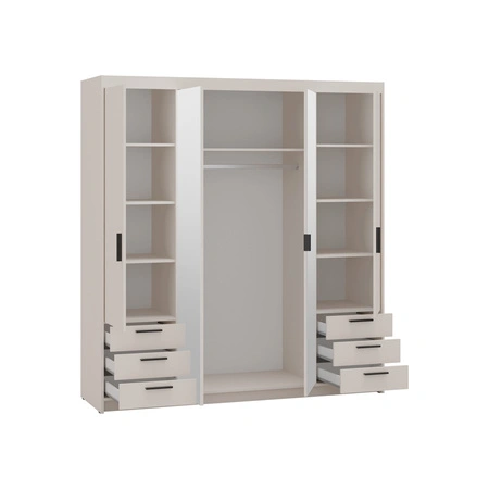 Kleiderschrank Rene 176 cm beige Sand stilvolles Design ABS beendet Rand trimmen Kleiderschrank mit Spiegel für Schlafzimmer oder Ankleidezimmer geräumige Schubladen