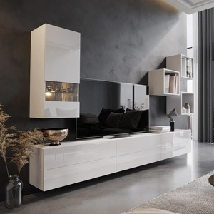 Hängeschrank Peritia weiß / weiß glänzend minimalistisches Design Hängeschrank für Wohnzimmer oder Sitzungssaal push to open system