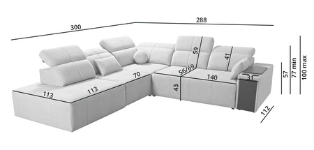 Ecksofa mit Schlaffunktion Tesalia IX grau Esche links modernes Design komfortable Schiebelehne Schublade in der Seite des Möbels