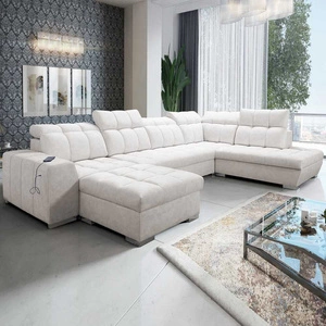Ecksofa mit Schlaffunktion Luigi VI hellbeige linke Seite stilvolles Ecksofa mit Bettzeugcontainer mit weichem Stoff bezogen