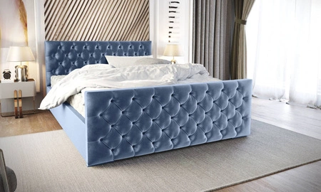 Polsterbett Viamao 160x200 blau mit Container im modernen skandinavischen Stil mit gestepptem Kopfteil und Fußteil