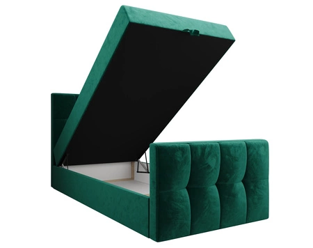 Boxspringbett Manhattan 100x200 flaschengrün im modernen skandinavischen Stil mit gepolstertem Kopf- und Fußteil Bett mit Staukasten