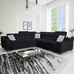 Ecksofa mit Schlaffunktion Alcamo III schwarz rechts funktionelles und stilvolles Ecksofa mit Schublade in der Seite zwei Behälter für Bettzeug