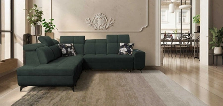 Ecksofa mit Schlaffunktion Buffalo IX grün linke Seite stilvolles Ecksofa für Zimmer aus Velourstoff Zierkissen