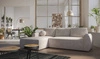 Ecksofa mit Schlaffunktion Colio beige linke Seite stilvolles Ecksofa mit interessanter Form Veloursstoff Zierkissen Ball