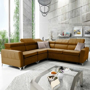 Ecksofa mit Schlaffunktion Rava IV Honig links Samt Komfort während der täglichen Ruhe Behälter für Bettzeug