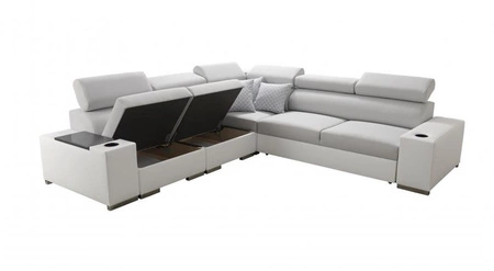 Ecksofa mit Schlaffunktion Provo III graphit / weiß linkes Ecksofa mit Bettzeugablage und verstellbaren Kopfstützen