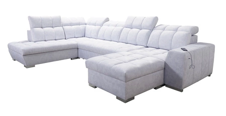 Ecksofa mit Schlaffunktion Luigi VI Honig rechts Stilvolles Ecksofa mit Bettzeugcontainern, bezogen mit weichem Stoff