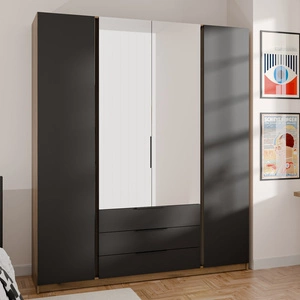 Spiegelschrank Kastano III 200 cm Eiche evoke / schwarz Stilvoller Design Kleiderschrank für Schlafzimmer Metallkantengriffe