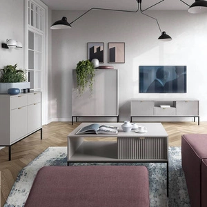 Lovro Möbel Set grau modernes Design Schrankwand für Wohnzimmer oder Sitzungssaal