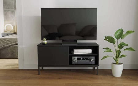 RTV Schrank Tutti 100 cm schwarz einfache Form des Schrankes auf einem Metallsockel in schwarzem eleganten Design