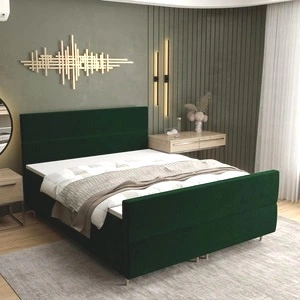 Boxspringbett Benet 140x200 Flaschengrün moderner skandinavischer Stil mit charakteristischem Kopfteil und Fußteil Kontinentale Bett