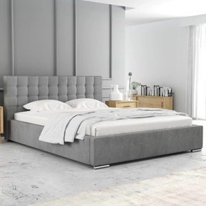 Polsterbett Umiky 160x200 hellgrau stilvolles Bett mit Bettzeugablage komfortables Kopfteil besticht durch sein elegantes Design