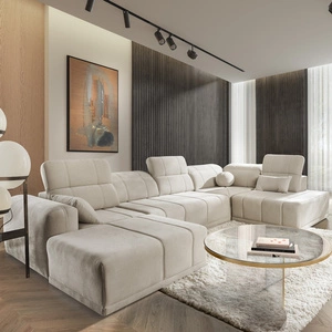 Ecksofa mit Schlaffunktion Cetara VI beige linke Seite komfortables und stilvolles Ecksofa mit verschiebbaren Rückenlehnen