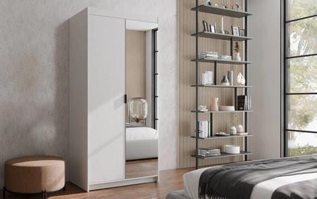 Kleiderschrank Rene 90 cm weiß klassisches Design schlichte Form idealer Kleiderschrank mit Spiegel für Schlafzimmer oder Flur ABS beendet Kanten