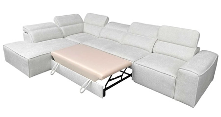 Ecksofa mit Schlaffunktion Viano XI grau blau linksdrehend modisches und stilvolles Ecksofa mit verstellbaren Kopfstützen Zierkissen