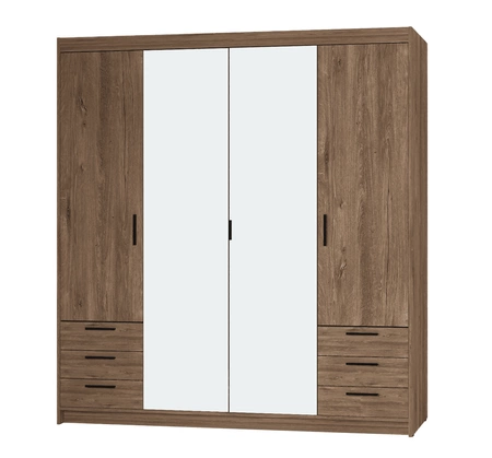 Rene Kleiderschrank 176 cm Eiche lefkas stilvolles Design ABS Einfassung Kleiderschrank mit Spiegel für Schlafzimmer oder Garderobe Zimmer geräumige Schubladen