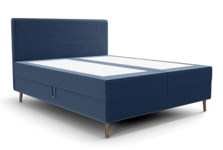 Boxspringbett Totti 140x200 blau stilvolles Bett mit Bettzeug Lagerung dreidimensionalen Stoff mit ausdrucksstarken Streifen