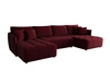 Ecksofa mit Schlaffunktion Oroso U burgunderfarbener Bettkasten weicher Samtstoff mit hydrophober Beschichtung dekorative Steppung
